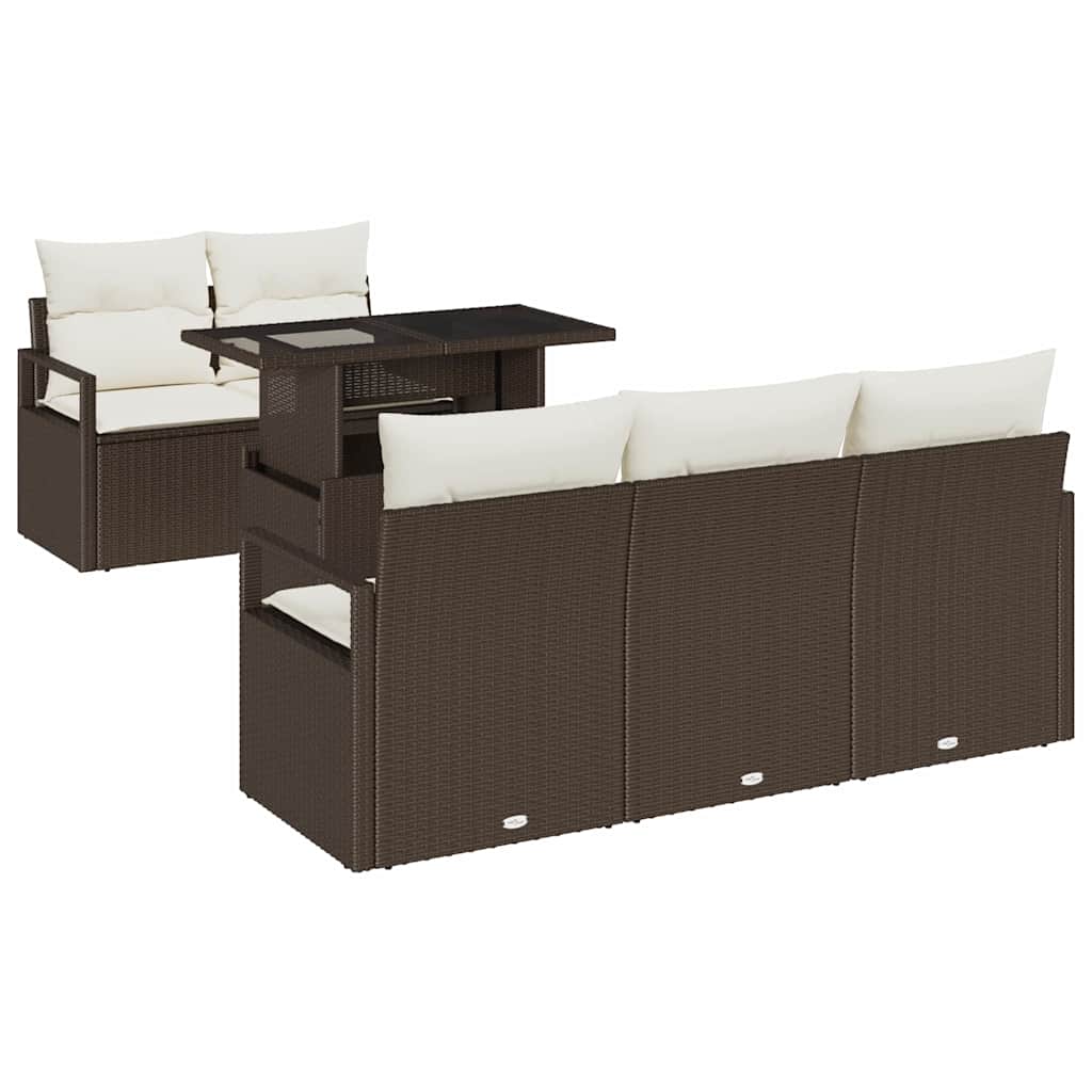 Set Divano da Giardino con cuscino 6 pcs Marrone Poly Rattan | homemem39
