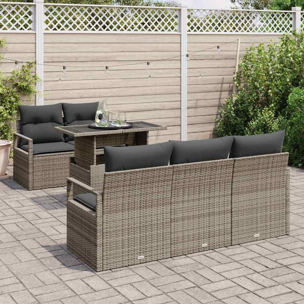 Set Divano da Giardino con cuscino 6 pcs Grigio Poly Rattan | homemem39