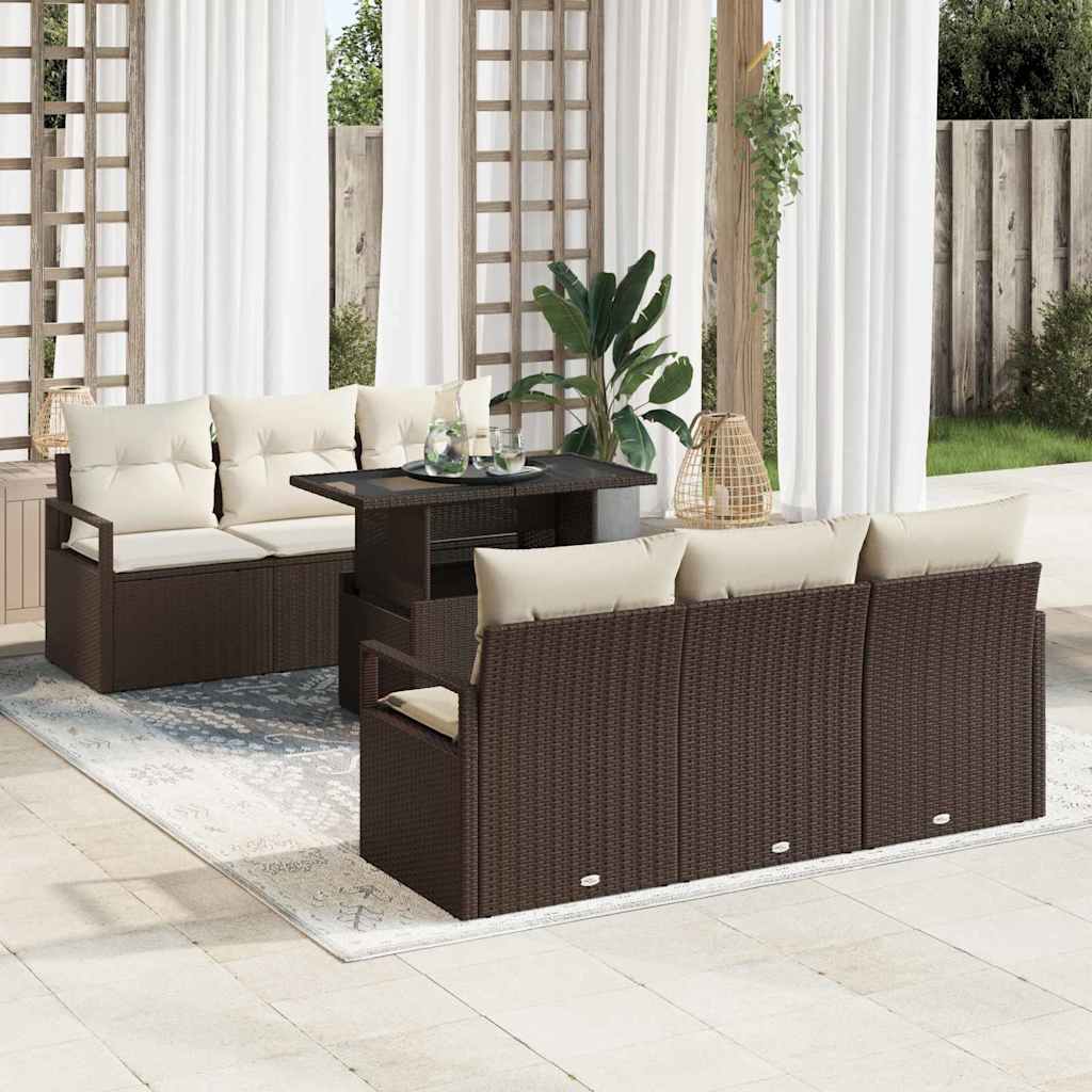 Set Divano da Giardino con cuscino 7 pcs Marrone Poly Rattan | homemem39