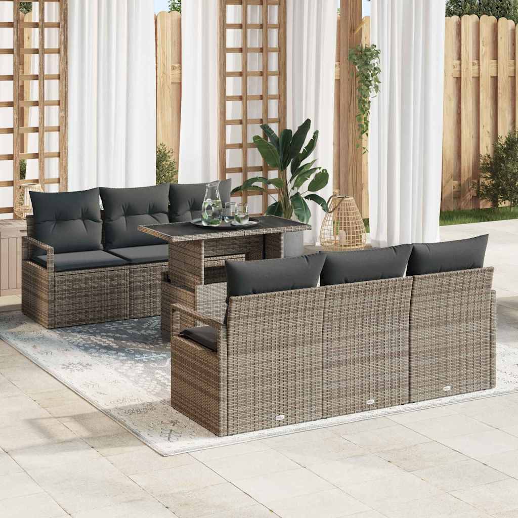 Set Divano da Giardino con cuscino 7 pcs Grigio Poly Rattan | homemem39