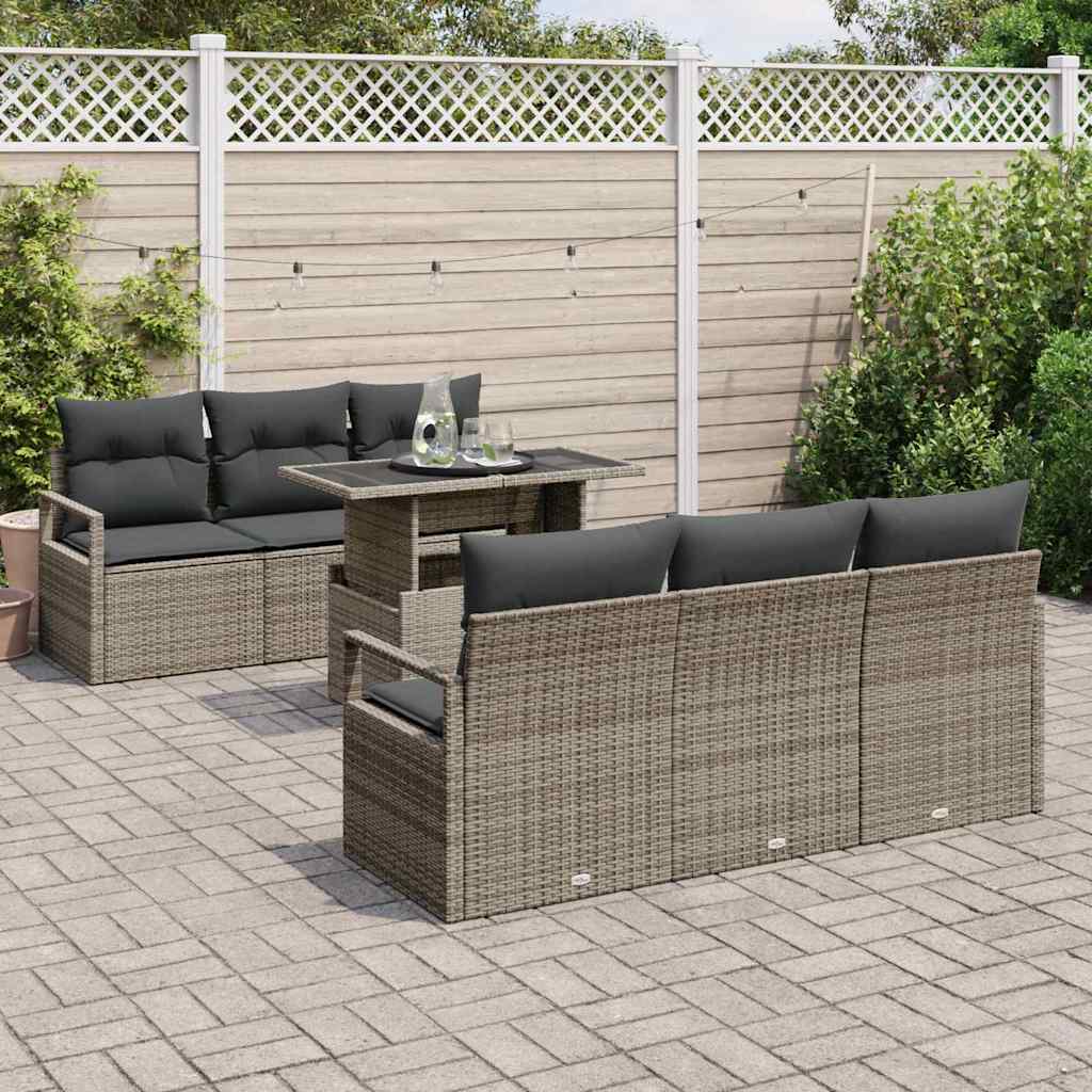 Set Divano da Giardino con cuscino 7 pcs Grigio Poly Rattan | homemem39
