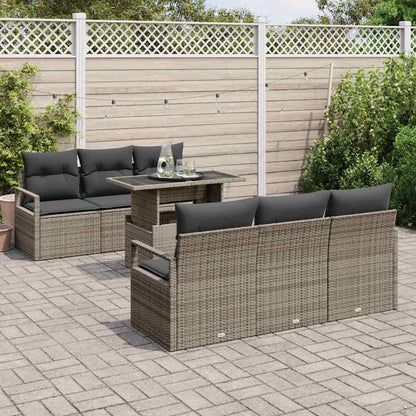 Set Divano da Giardino con cuscino 7 pcs Grigio Poly Rattan | homemem39