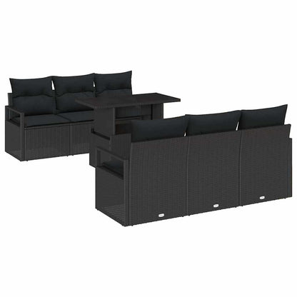Set Divano da Giardino con cuscino 7 pcs Nero Poly Rattan | homemem39