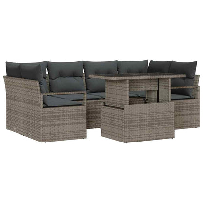 Set Divano da Giardino 7 pcs Grigio Poly Rattan | homemem39