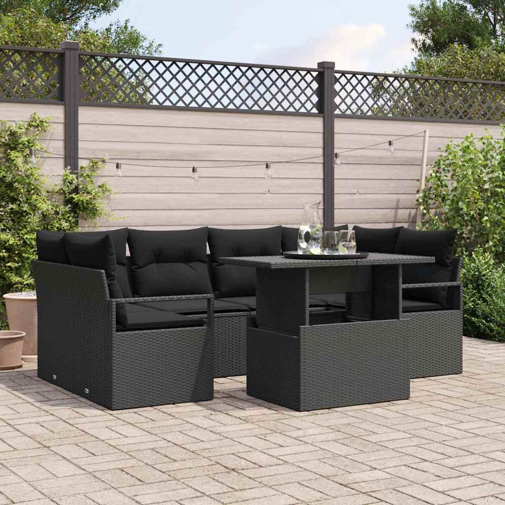 Set Divano da Giardino con archiviazione 7 pcs Nero Poly Rattan | homemem39