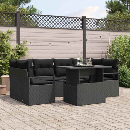 Set Divano da Giardino con archiviazione 7 pcs Nero Poly Rattan | homemem39