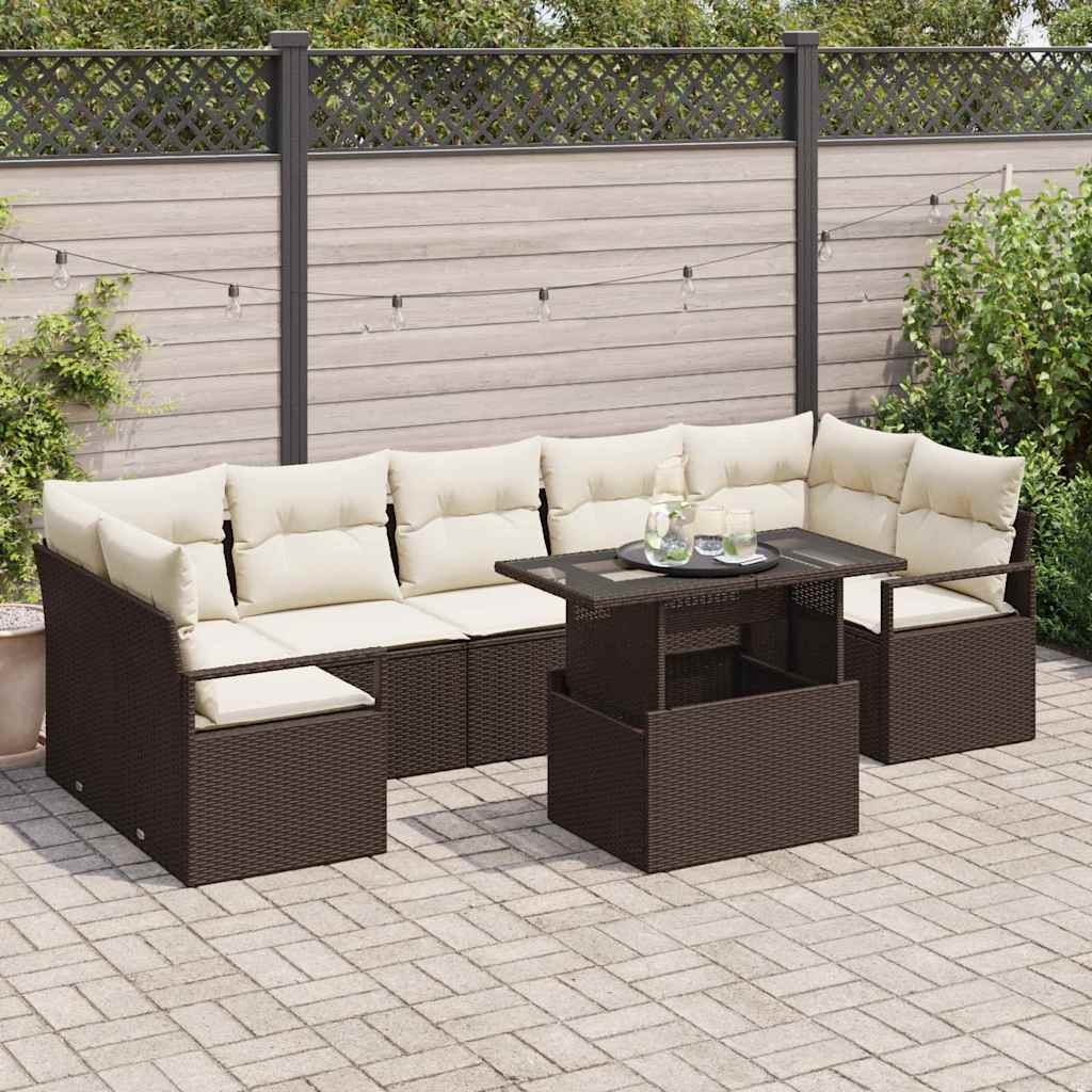 Set Divano da Giardino 8 pcs Marrone Poly Rattan | homemem39