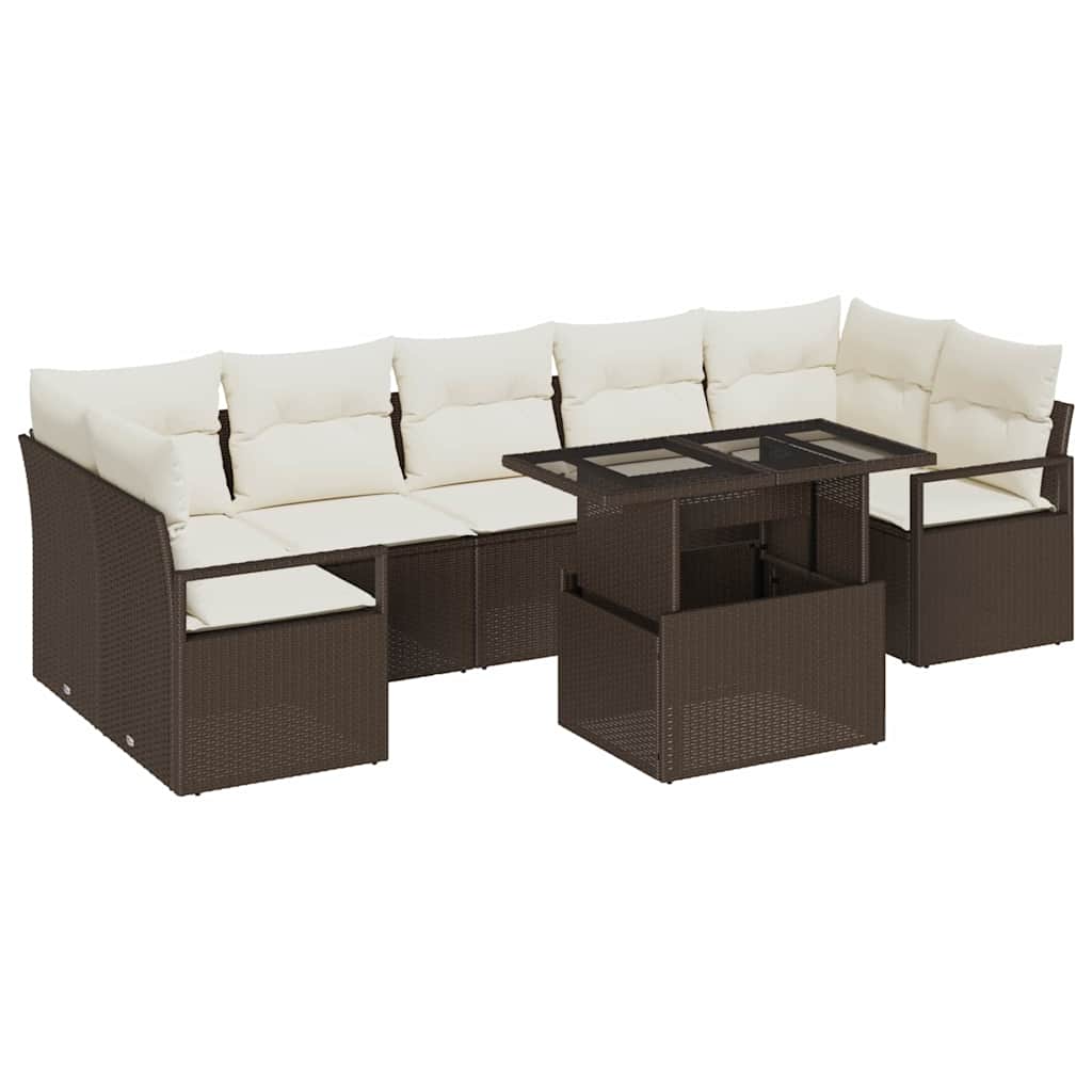 Set Divano da Giardino 8 pcs Marrone Poly Rattan | homemem39
