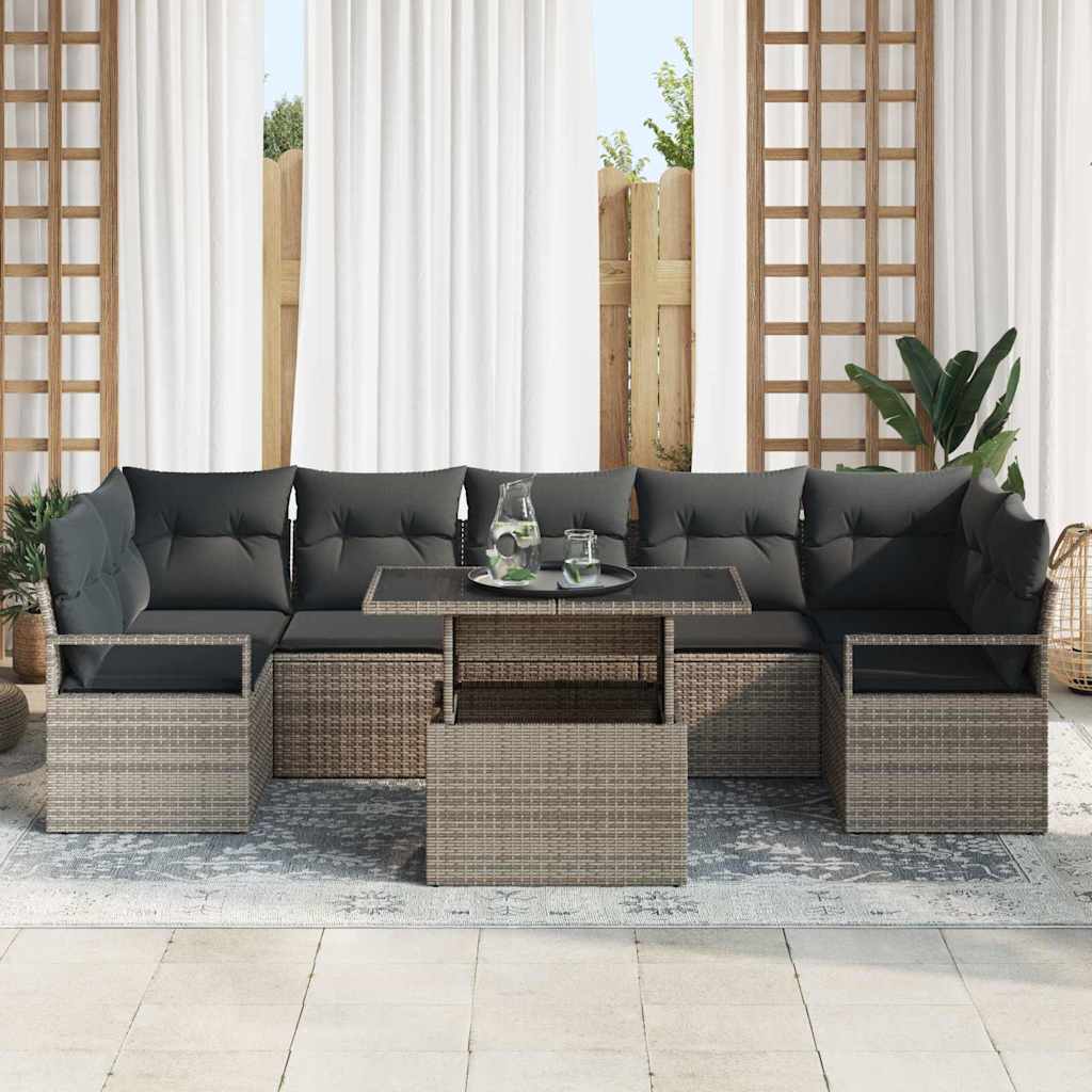 Set Divano da Giardino 8 pcs Grigio Poly Rattan | homemem39