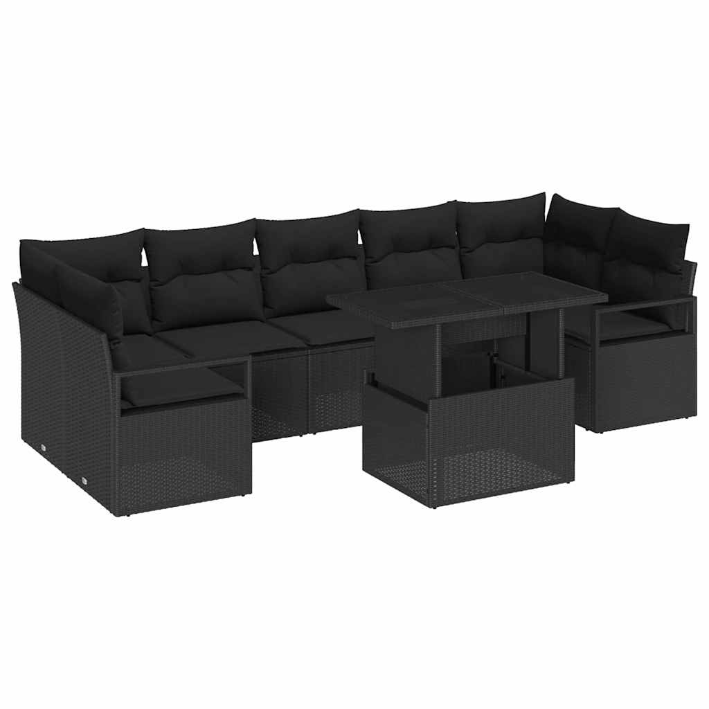 Set Divano da Giardino con archiviazione 8 pcs Nero Poly Rattan | homemem39