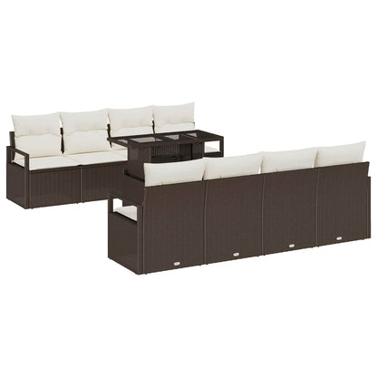 Set Divano da Giardino con cuscino 9 pcs Marrone Poly Rattan | homemem39