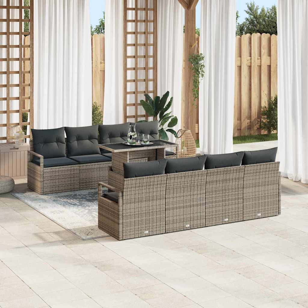 Set Divano da Giardino con cuscino 9 pcs Grigio Poly Rattan | homemem39