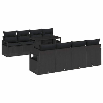 Set Divano da Giardino con cuscino 9 pcs Nero Poly Rattan | homemem39
