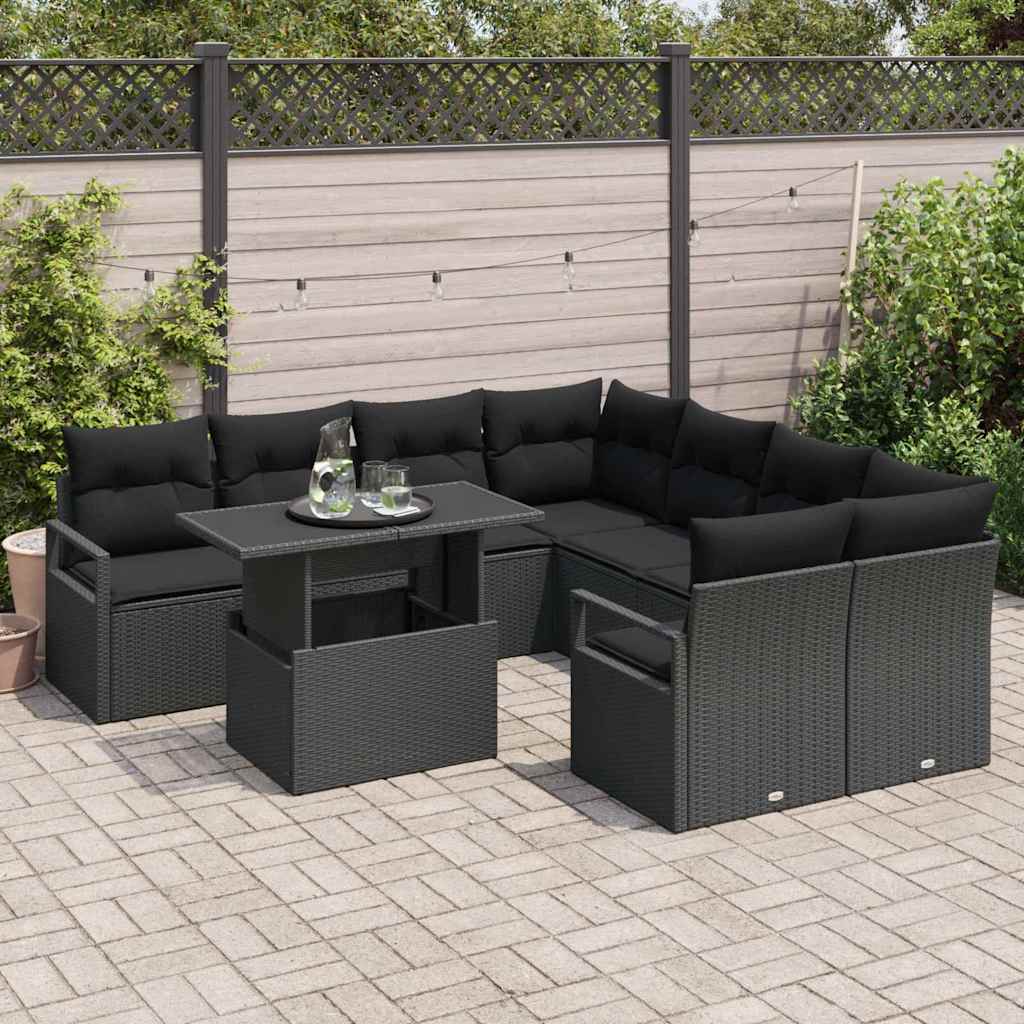 Set Divano da Giardino con archiviazione 9 pcs Nero Poly Rattan - homemem39