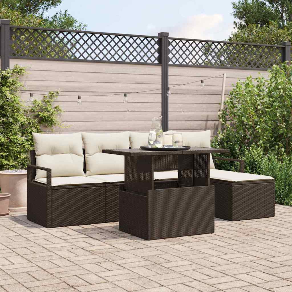Set Divano da Giardino 6 pcs Marrone Poly Rattan - homemem39
