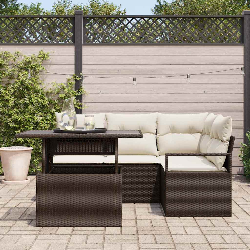 Set Divano da Giardino con cuscino 5 pcs Marrone Poly Rattan