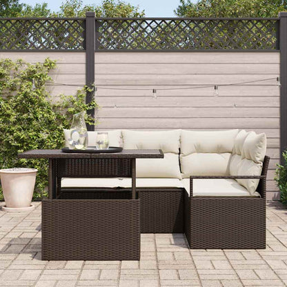 Set Divano da Giardino con cuscino 5 pcs Marrone Poly Rattan