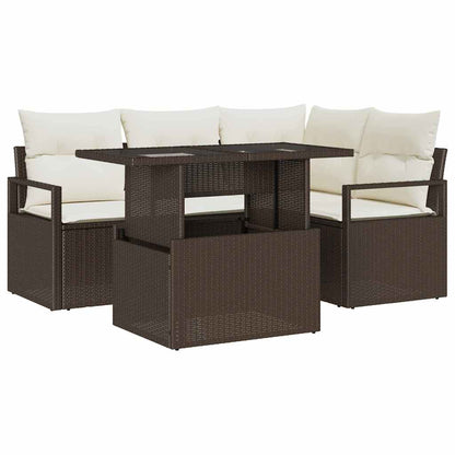 Set Divano da Giardino con cuscino 5 pcs Marrone Poly Rattan
