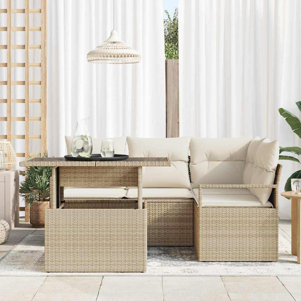 Set Divano da Giardino 5 pcs Beige Poly Rattan - homemem39
