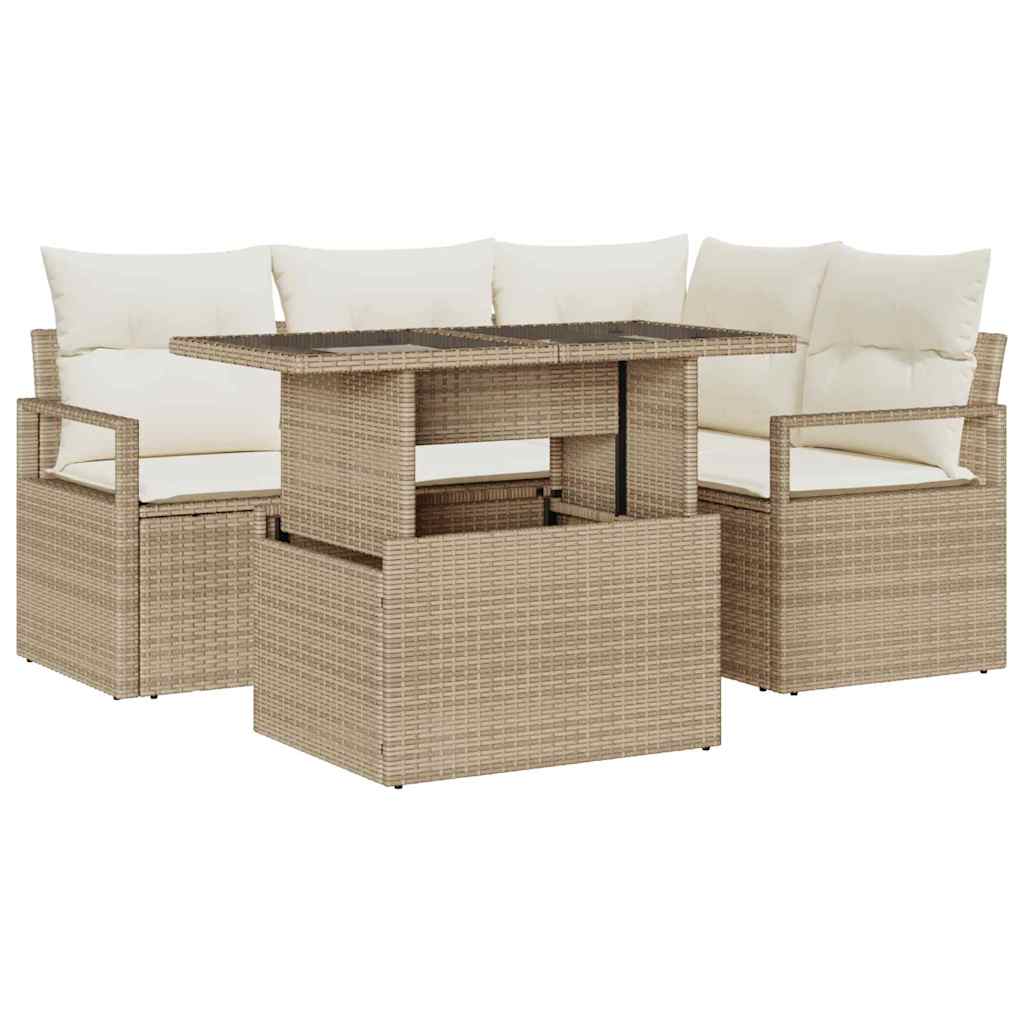 Set Divano da Giardino 5 pcs Beige Poly Rattan - homemem39