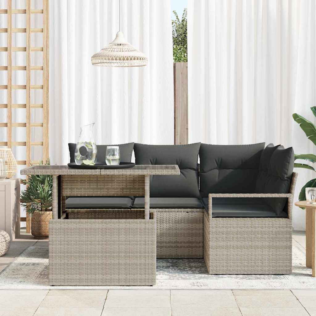 Set Divano da Giardino 5 pcs Grigio chiaro Poly Rattan - homemem39