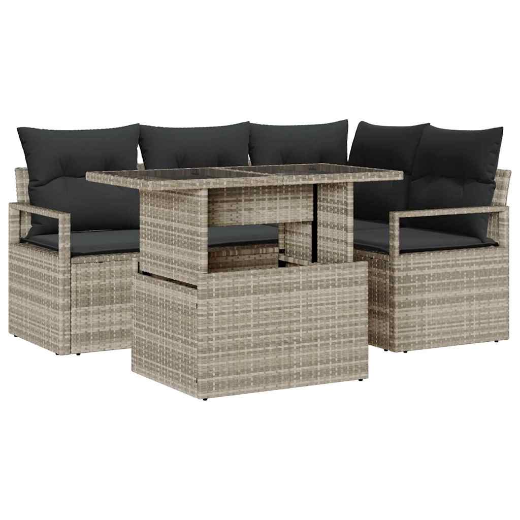 Set Divano da Giardino 5 pcs Grigio chiaro Poly Rattan - homemem39