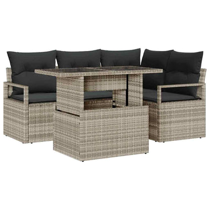 Set Divano da Giardino 5 pcs Grigio chiaro Poly Rattan - homemem39