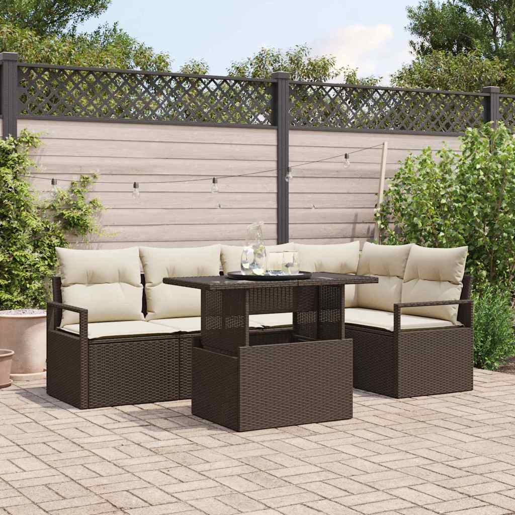 Set Divano da Giardino con cuscino 6 pcs Marrone Poly Rattan | homemem39