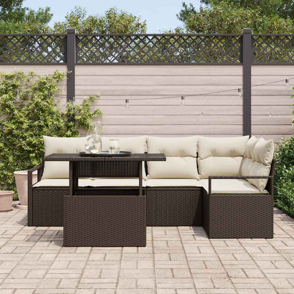Set Divano da Giardino con cuscino 6 pcs Marrone Poly Rattan | homemem39