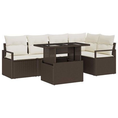 Set Divano da Giardino con cuscino 6 pcs Marrone Poly Rattan | homemem39