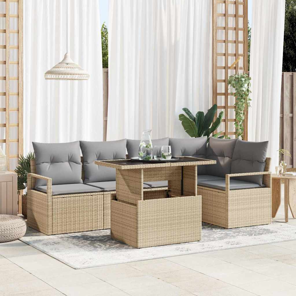 Set Divano da Giardino 6 pcs Beige Poly Rattan - homemem39
