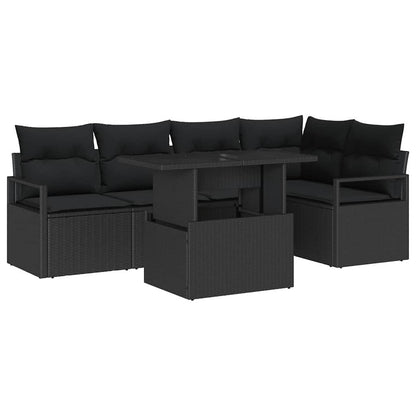 Set Divano da Giardino con archiviazione 6 pcs Nero Poly Rattan | homemem39