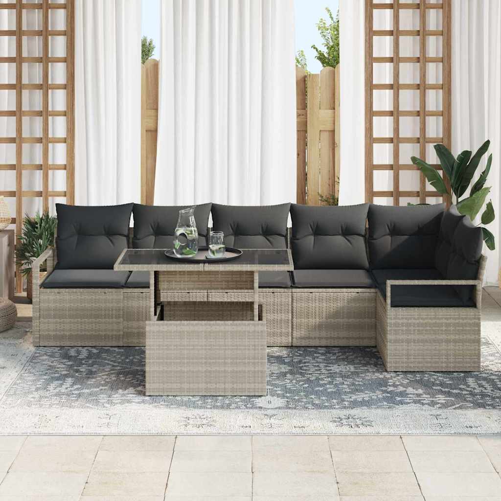 Set Divano da Giardino 7 pcs Grigio chiaro Poly Rattan - homemem39