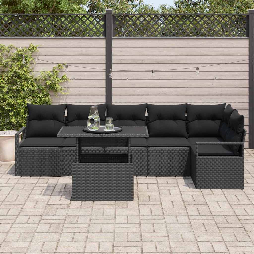 Set Divano da Giardino con archiviazione 7 pcs Nero Poly Rattan - homemem39