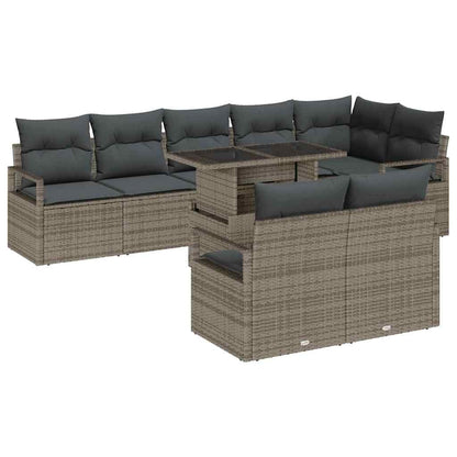 Set Divano da Giardino 9 pcs Grigio Poly Rattan