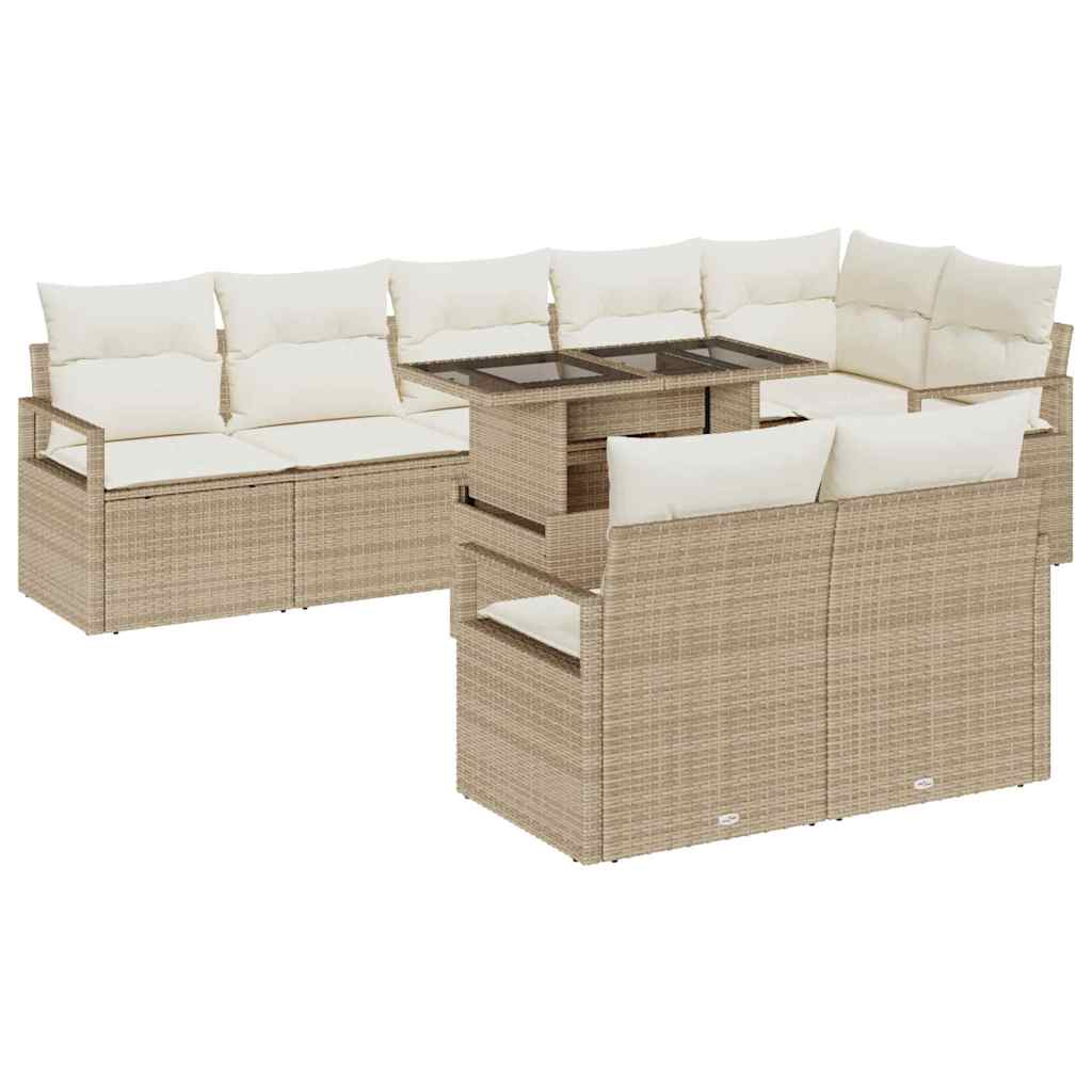 Set Divano da Giardino 9 pcs Beige Poly Rattan - homemem39