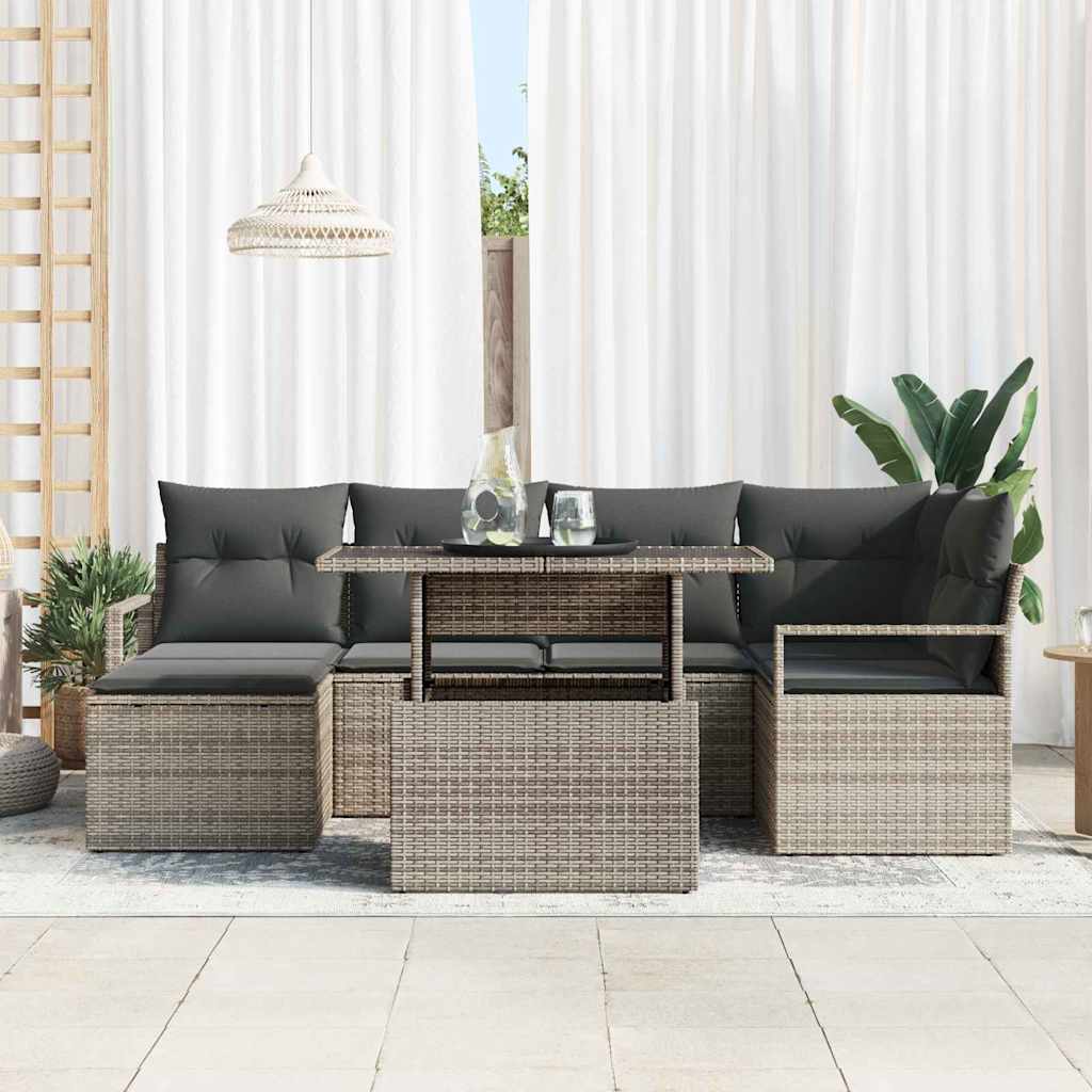 Set Divano da Giardino 7 pcs Grigio Poly Rattan | homemem39