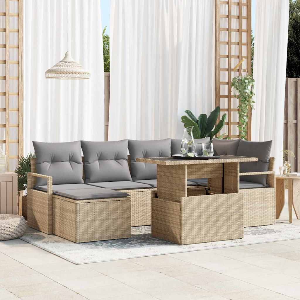 Set Divano da Giardino 7 pcs Beige Poly Rattan - homemem39