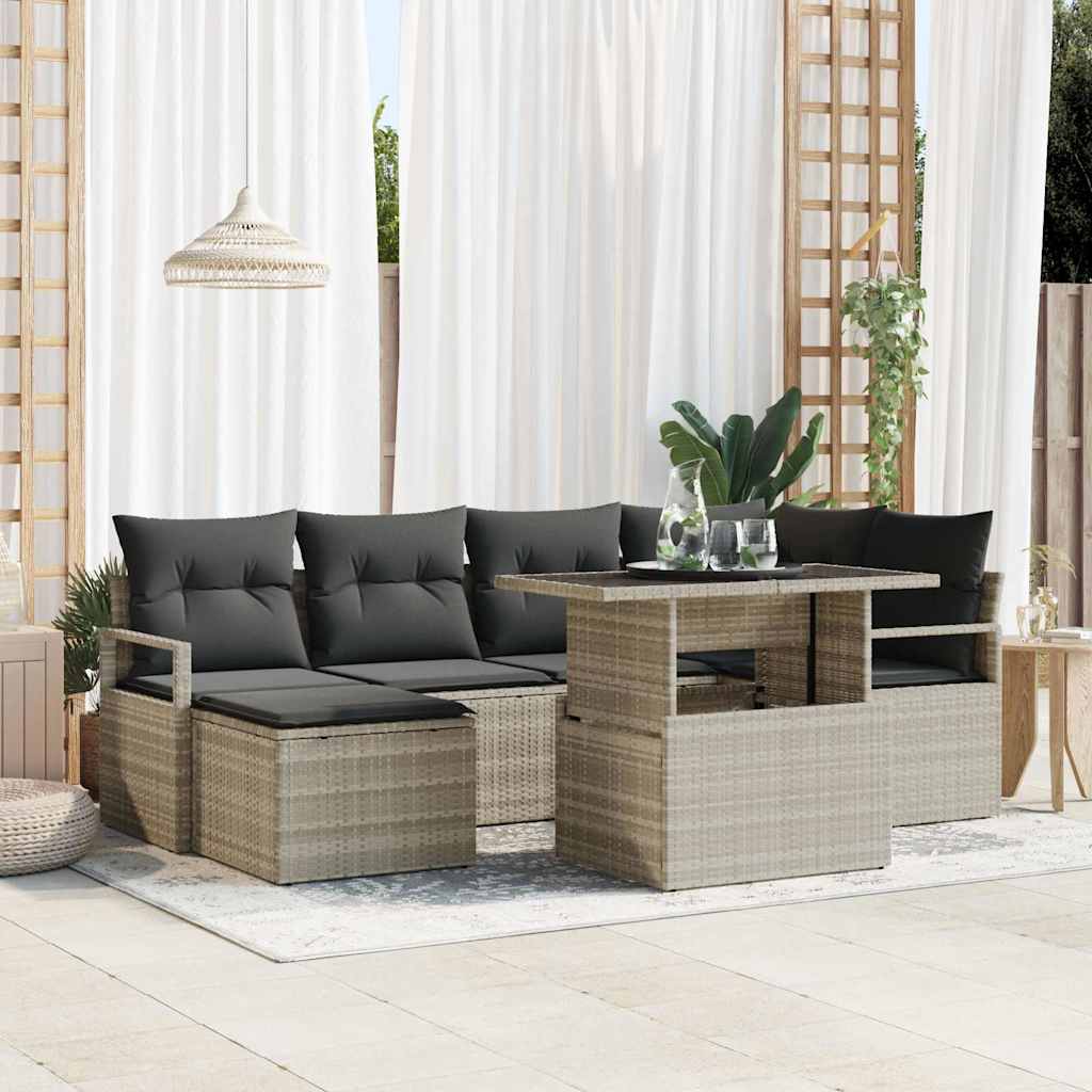 Set Divano da Giardino 7 pcs Grigio chiaro Poly Rattan - homemem39