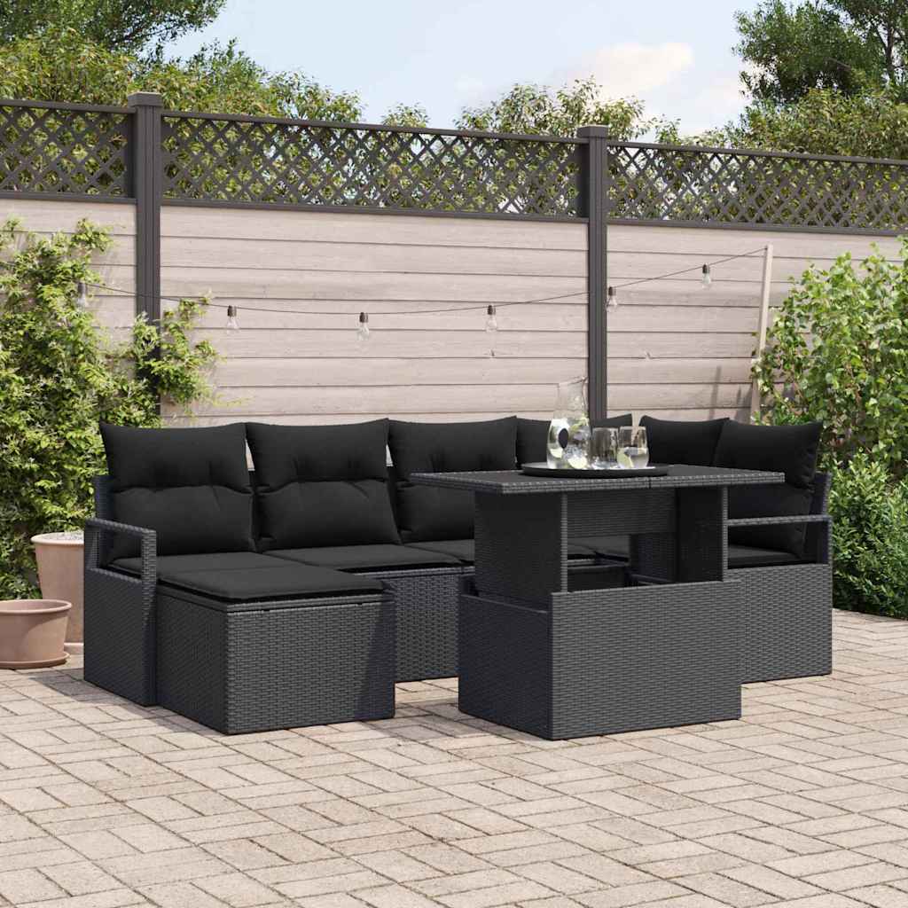 Set Divano da Giardino con archiviazione 7 pcs Nero Poly Rattan - homemem39