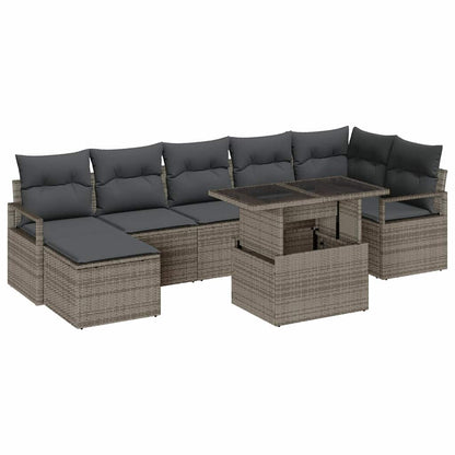 Set Divano da Giardino 8 pcs Grigio Poly Rattan
