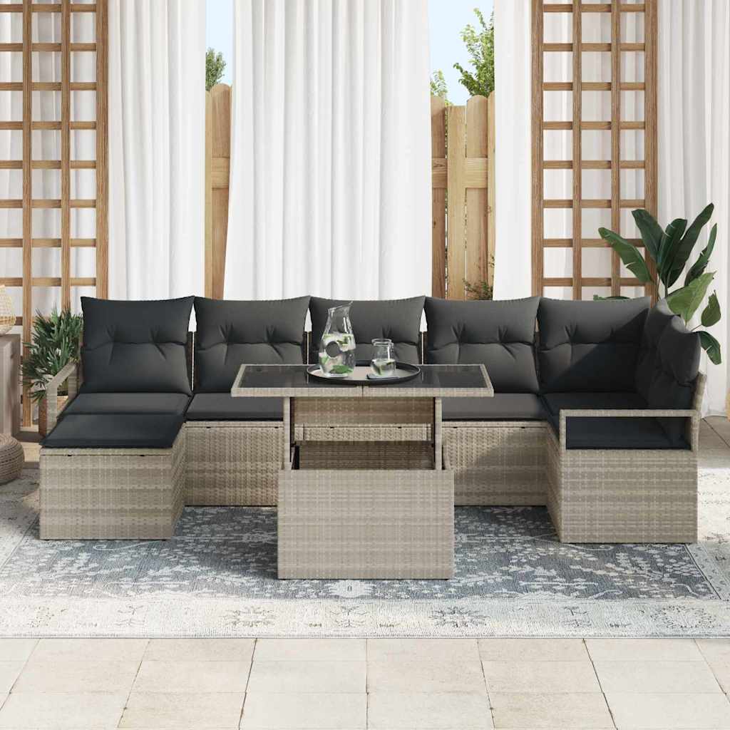 Set Divano da Giardino 8 pcs Grigio chiaro Poly Rattan - homemem39