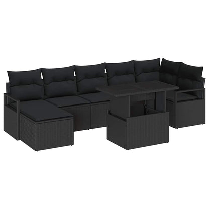 Set Divano da Giardino con archiviazione 8 pcs Nero Poly Rattan | homemem39