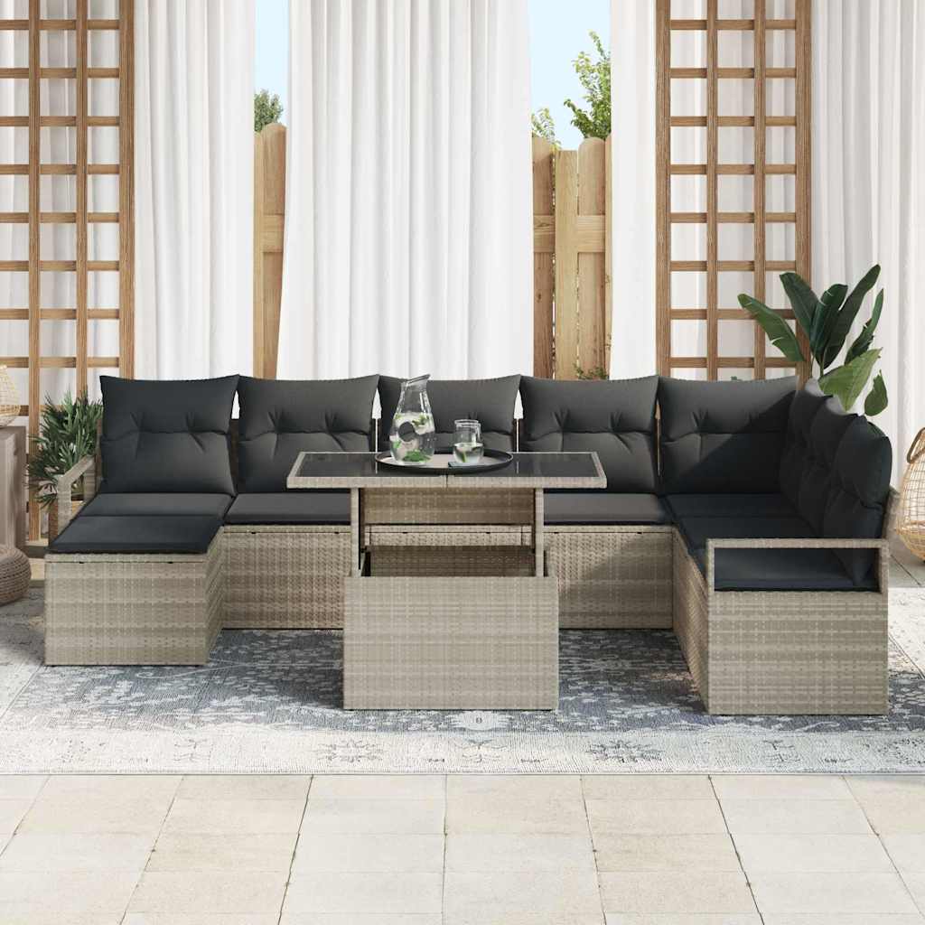 Set Divano da Giardino 9 pcs Grigio chiaro Poly Rattan - homemem39
