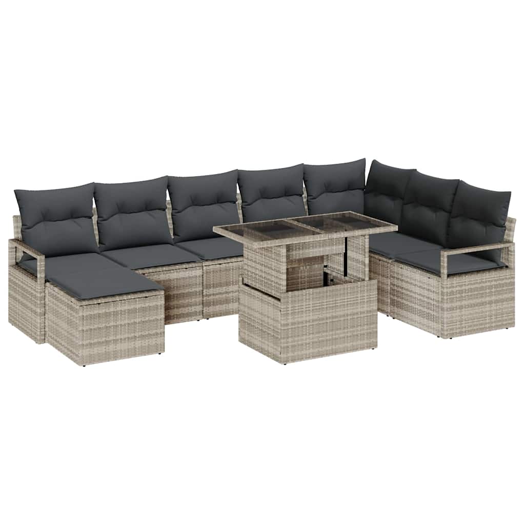 Set Divano da Giardino 9 pcs Grigio chiaro Poly Rattan - homemem39