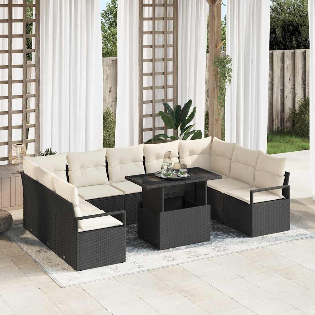 Set Divano da Giardino 10 pcs Nero Poly Rattan - homemem39