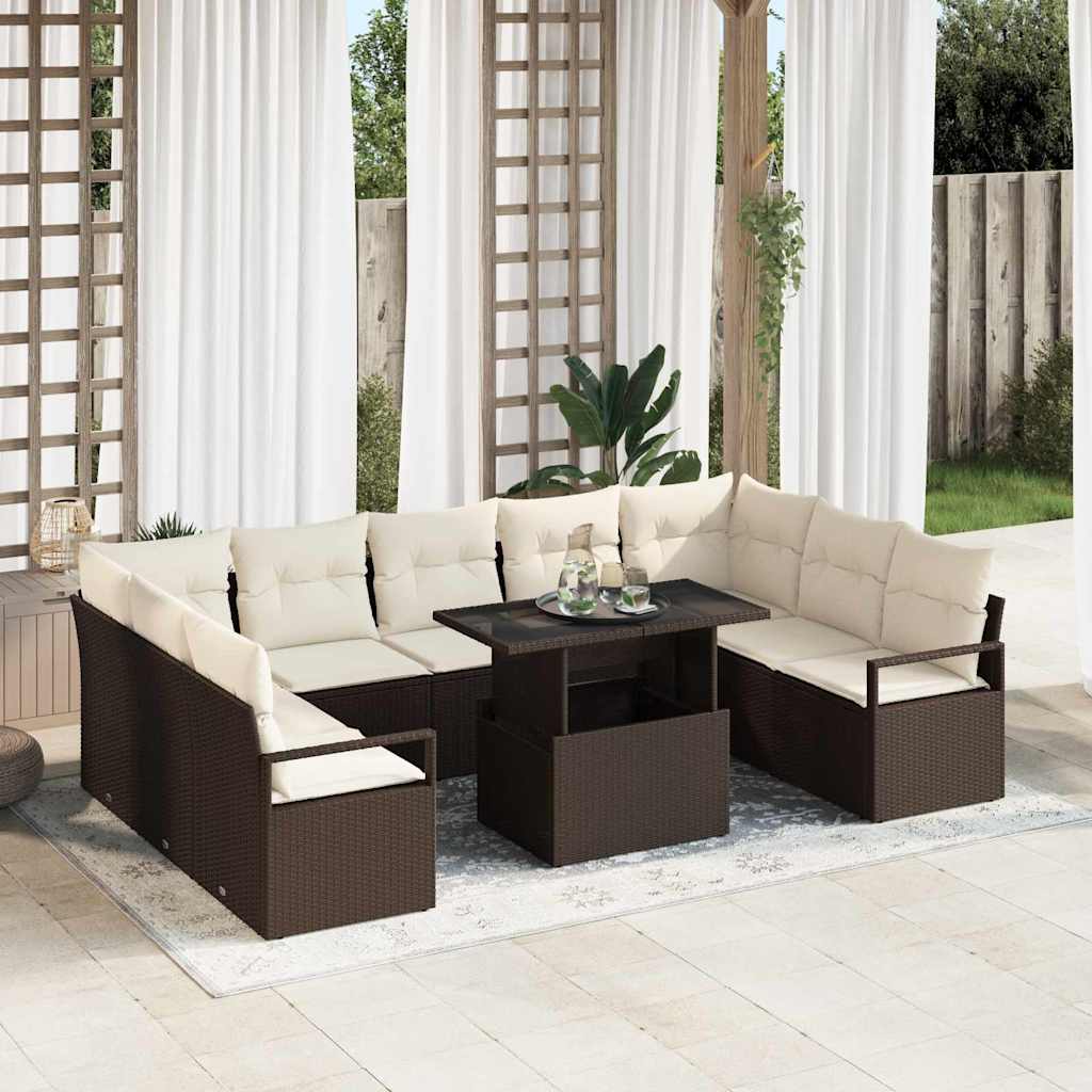 Set Divano da Giardino 10 pcs Marrone Poly Rattan - homemem39