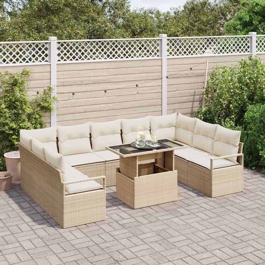 Set Divano da Giardino 10 pcs Beige Poly Rattan - homemem39