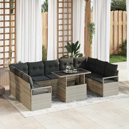 Set Divano da Giardino 10 pcs Grigio chiaro Poly Rattan - homemem39
