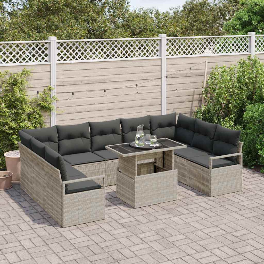 Set Divano da Giardino 10 pcs Grigio chiaro Poly Rattan - homemem39